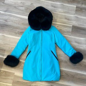 Beautiful Electric Blue and Black Fox Fur Parka Size M (perfect condition)